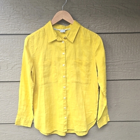 Boden Bright Yellow Chartreuse Linen Long Sleeve Blouse 4p - Picture 2 of 9